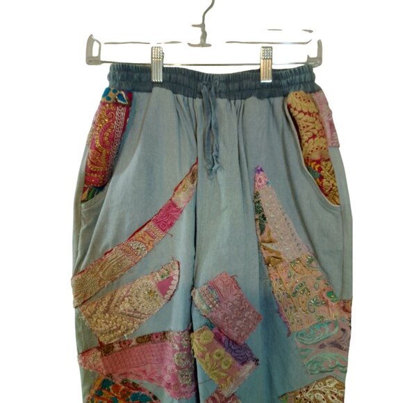 Momo New York Womens Boho Patchwork Jogger Pants Elastic Waist Pockets Size L - Picture 3 of 16